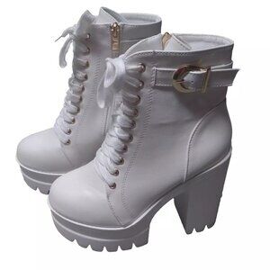 white platform chunk heel boots size 37 (6.5)